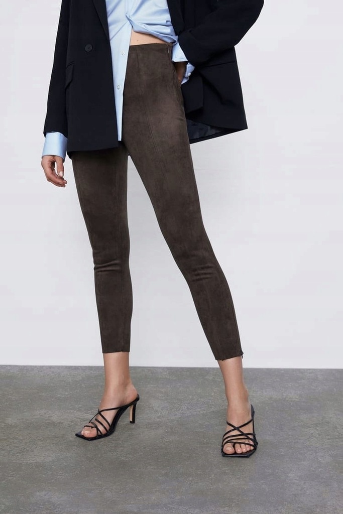 ZARA KHAKI ZAMSZOWE SPODNIE RURKI (S)