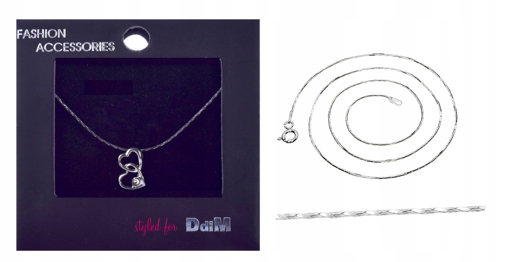 NASZYJNIK ŁAŃCUSZEK Z ZAWIESZKĄ SERCE POSREBRZANY PREZENT WYPRZEDAŻ 46cm