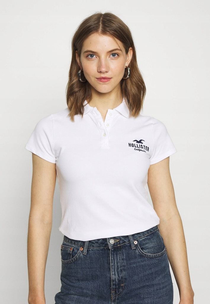 HOLLISTER KOSZULKA POLO DAMSKI BIAŁY Z LOGO M 1BAB