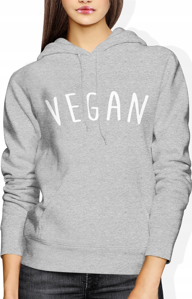 VEGAN BLUZA WEGAN DAMSKA Z NAPISEM NADRUKIEM ROZ S BLUZKA Z KAPTUREM SZARA