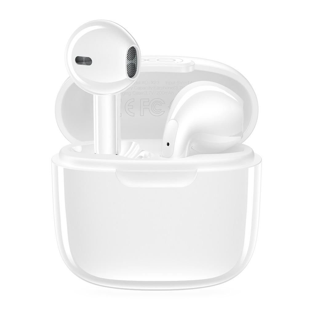 Słuchawki bezprzewodowe douszne Bluetooth TWS stereo białe eleganckie połys