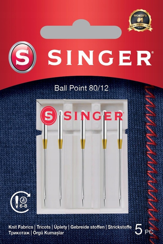 Singer Ball Point Needle 80/12 5PK for Knit Fabric