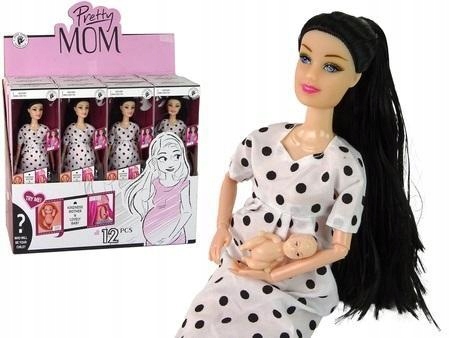 LALKA W CIĄŻY BIAŁA SUKIENKA W GROCHY, LEANTOYS