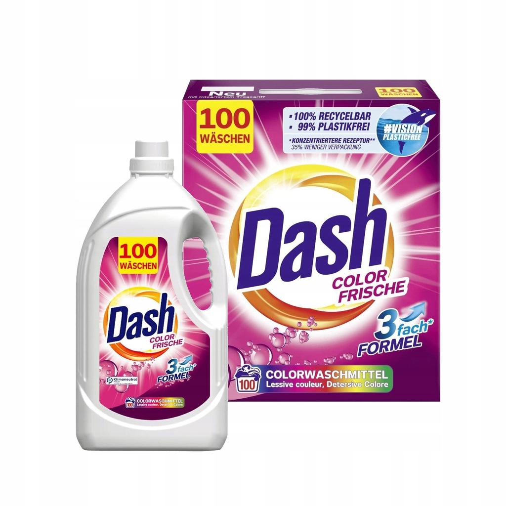 DASH Proszek 6 kg + Żel 5 L prania koloru 100 prań