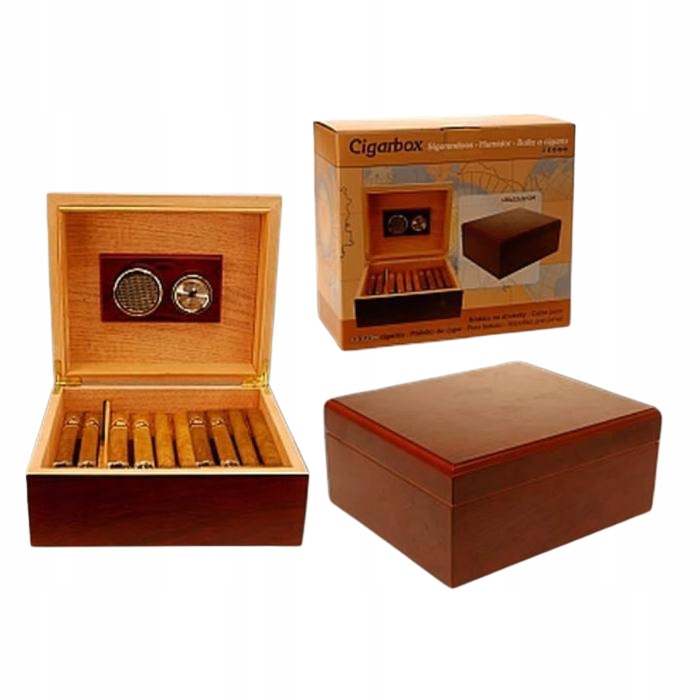 EH PUDEŁKO NA CYGARA HUMIDOR DREWNIANY HIGROMETR