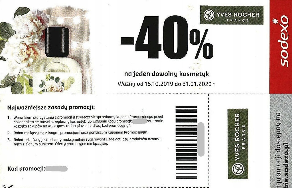 Kupon Promocyjny Bon SODEXO -40% YVES ROCHER