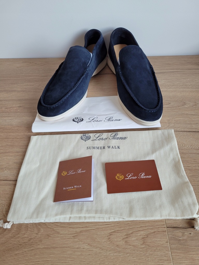 LORO PIANA Summer Walk Niebieskie Mokasyny 46 31cm - 12342507190