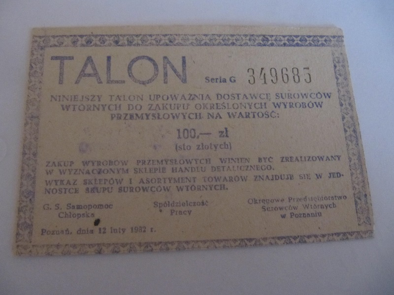 TALON ZA SUROWCE WTÓRNE PRL - POZNAŃ 1982 (3)