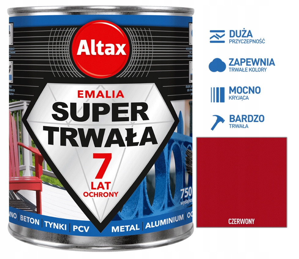 Altax Super Trwała Emalia 750ml Czerwony