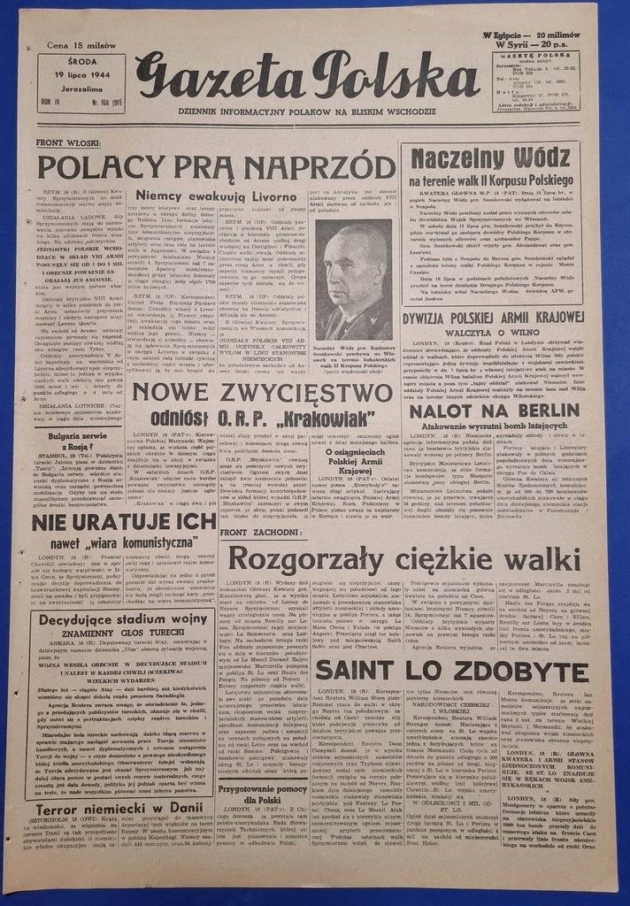 Gazeta Polska z Bliskiego Wschodu 1944 - Polacy prą naprzód
