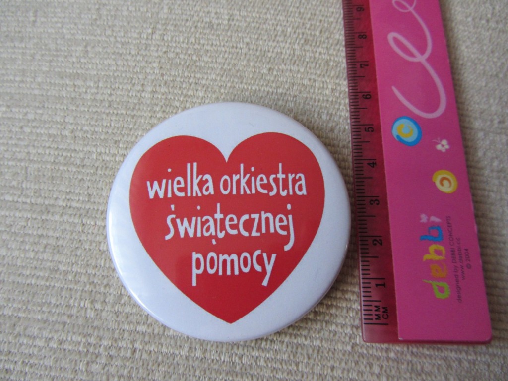 ♥♫ Przypinka serce WOŚP, logo, 5,5 cm ♫♥