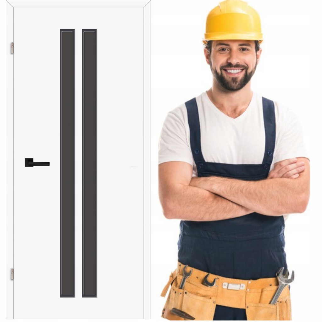 Drzwi Wewnętrzne Białe Torino z Czarną Szybą