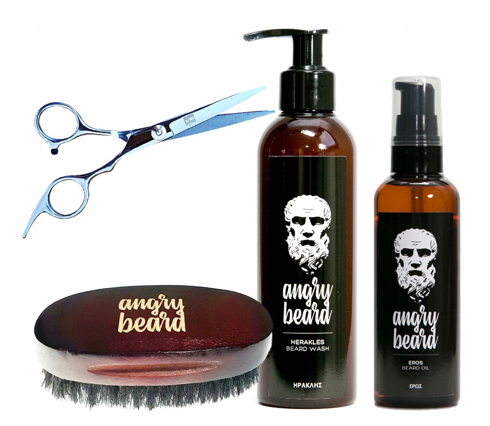 Zestaw do brody szampon olejek szczotka nożyczki