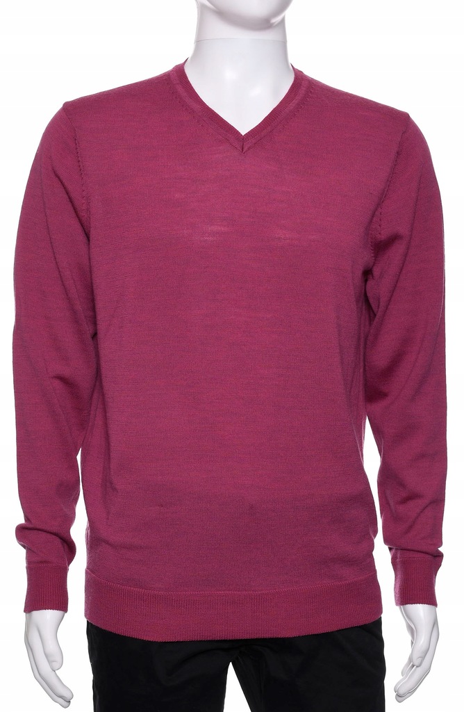 F&F cienki różowy sweter męski wełna MERINO L