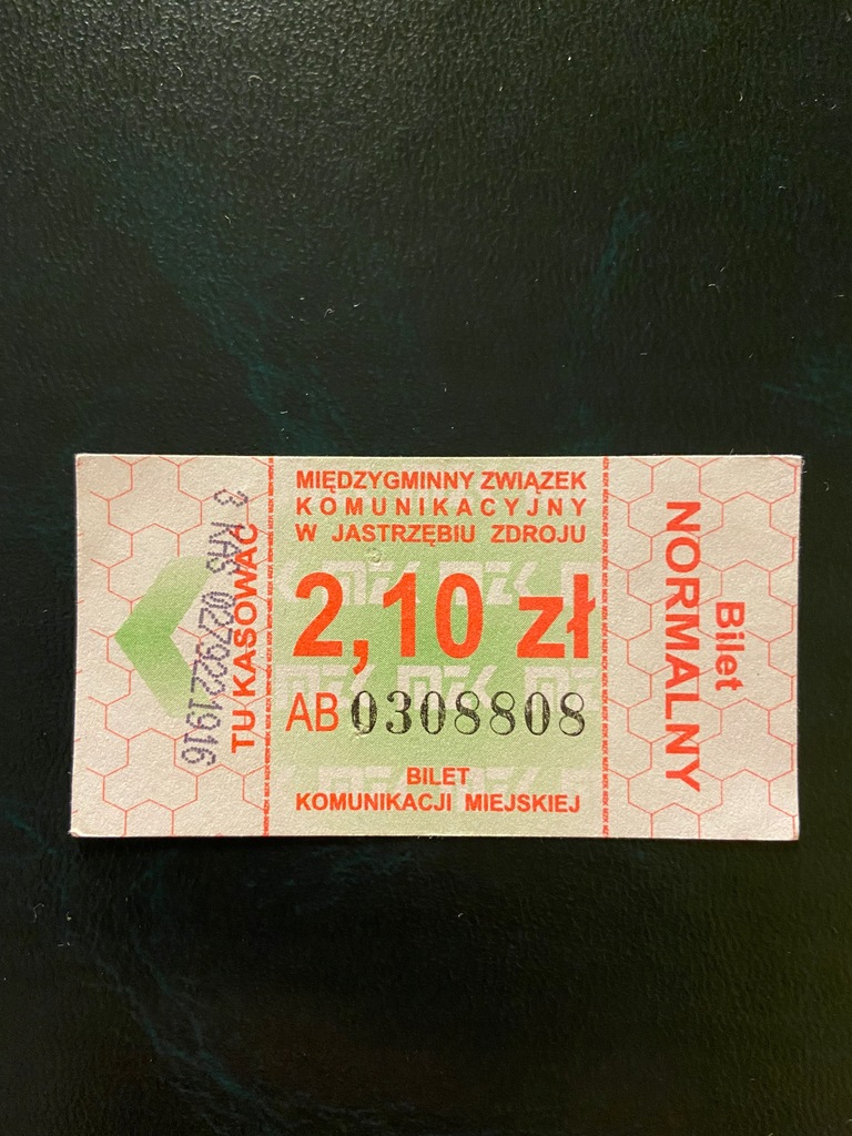 Bilet MZK JASTRZĘBIE-ZDR. 2,10zł NORMALNY zielony