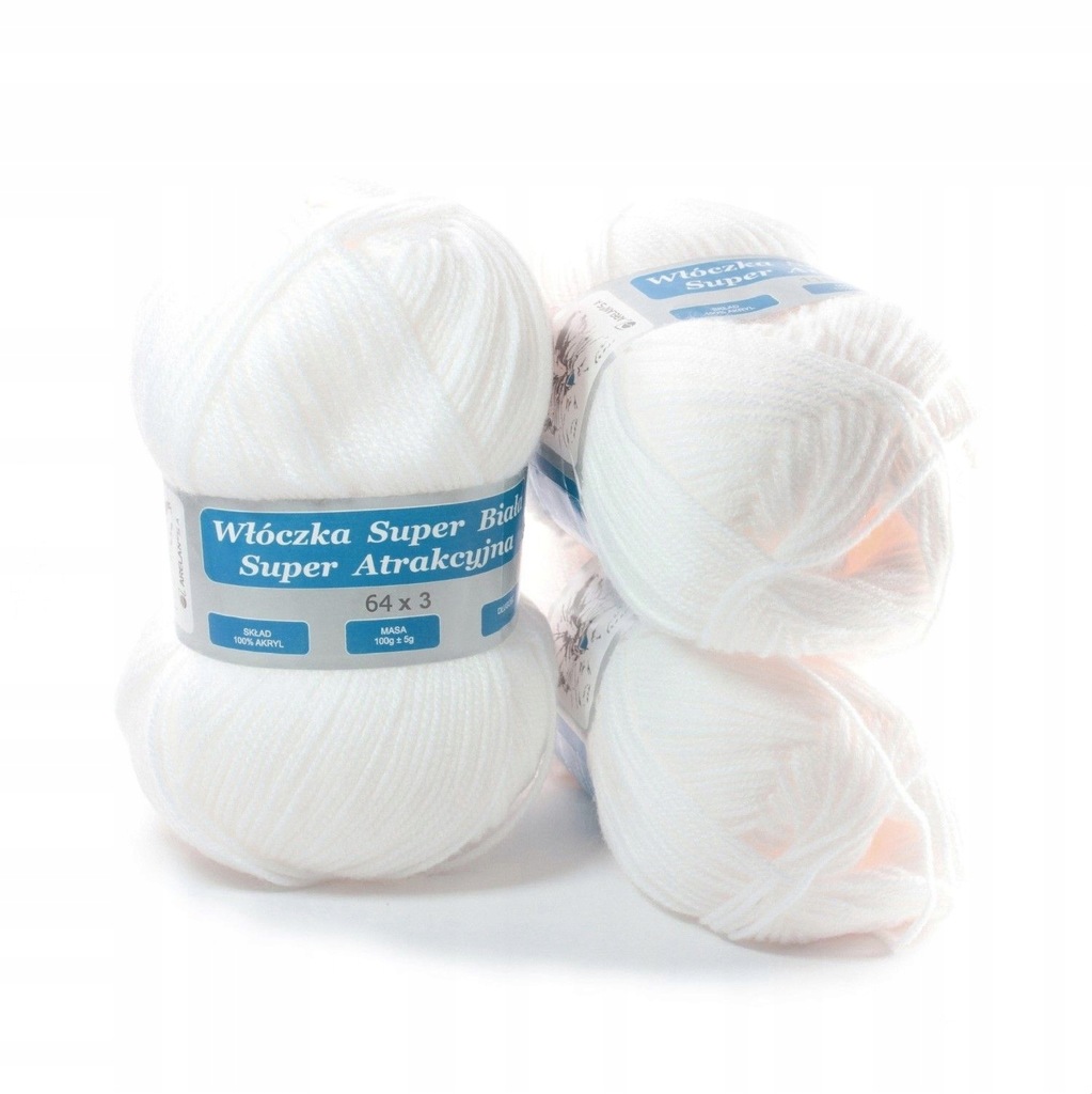 WŁÓCZKA KOTEK 100% AKRYL - ARELAN - SUPER BIAŁA