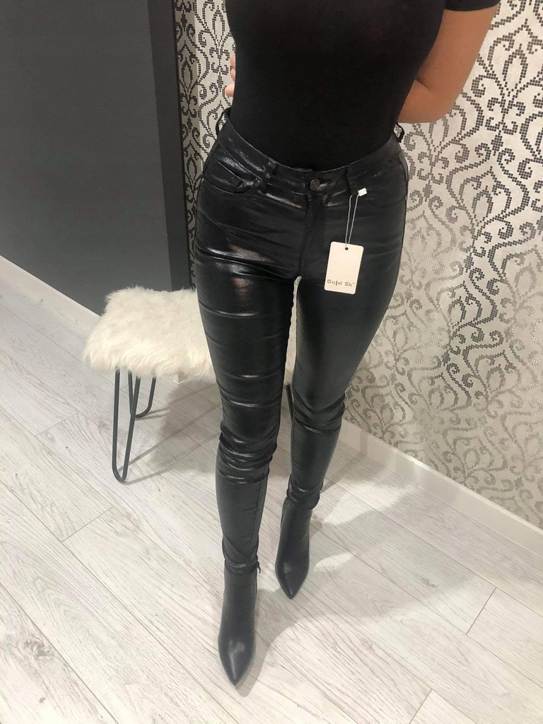 SPODNIE WOSKOWANE Z BROKATEM EKO SKÓRA - MEGA HIT