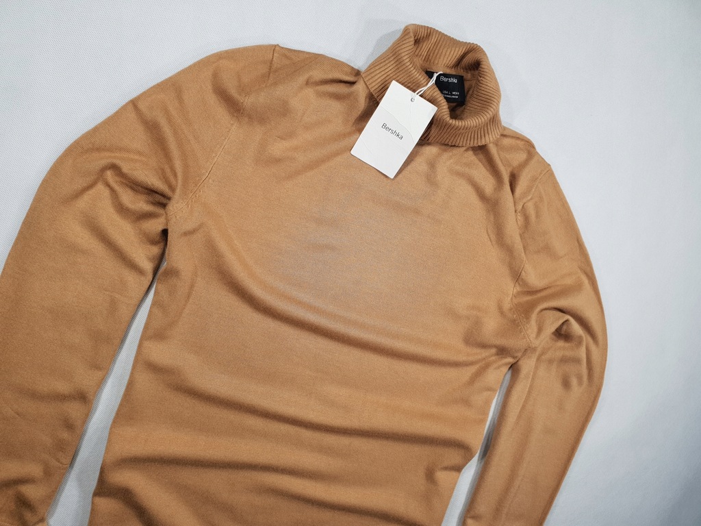 BERSHKA brązowy sweter golf niegruby NOWY XL