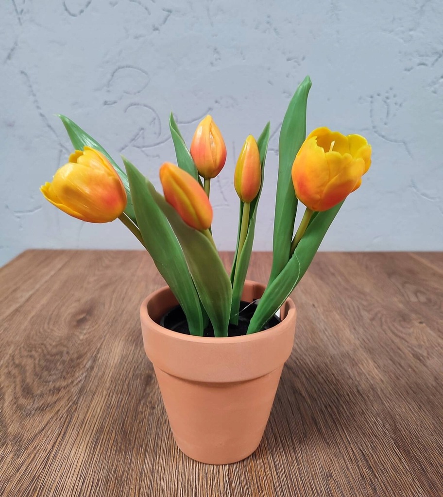 TULIPAN tulipany pomarańczowe w doniczce silikonowe jak żywe 23 cm guma