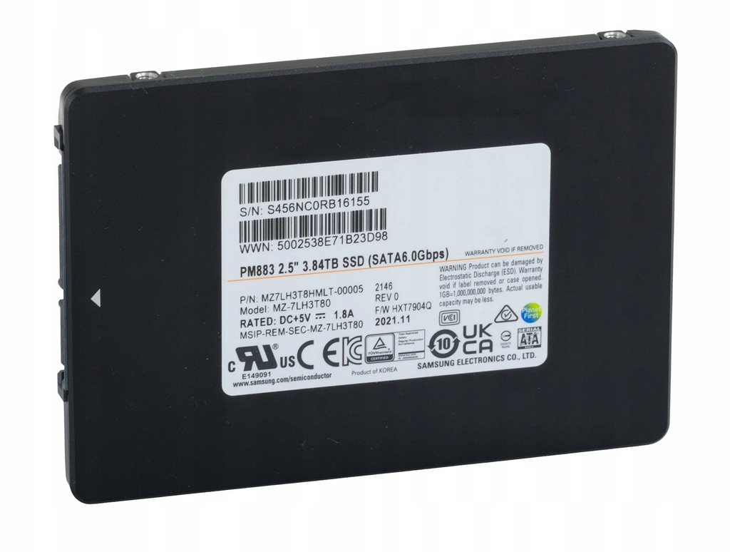 Nieużywany dysk 3,84TB SSD SATA 6Gbit Samsung PM883 MZ-7LH3T80