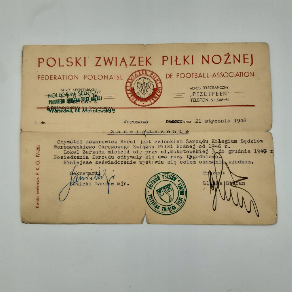 POLSKI ZWIĄZEK PIŁKI NOŻNEJ 1948r PZPN