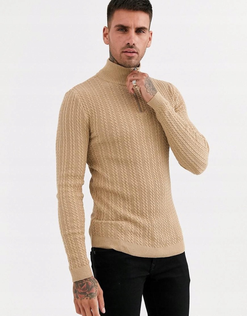 ASOS DESIGN__XDI BEŻOWY SWETER ZAMEK SPLOT__L