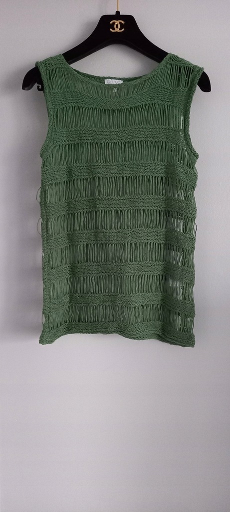 SOLAR dzianinowa ażurowa bluzka top zielona S / 36