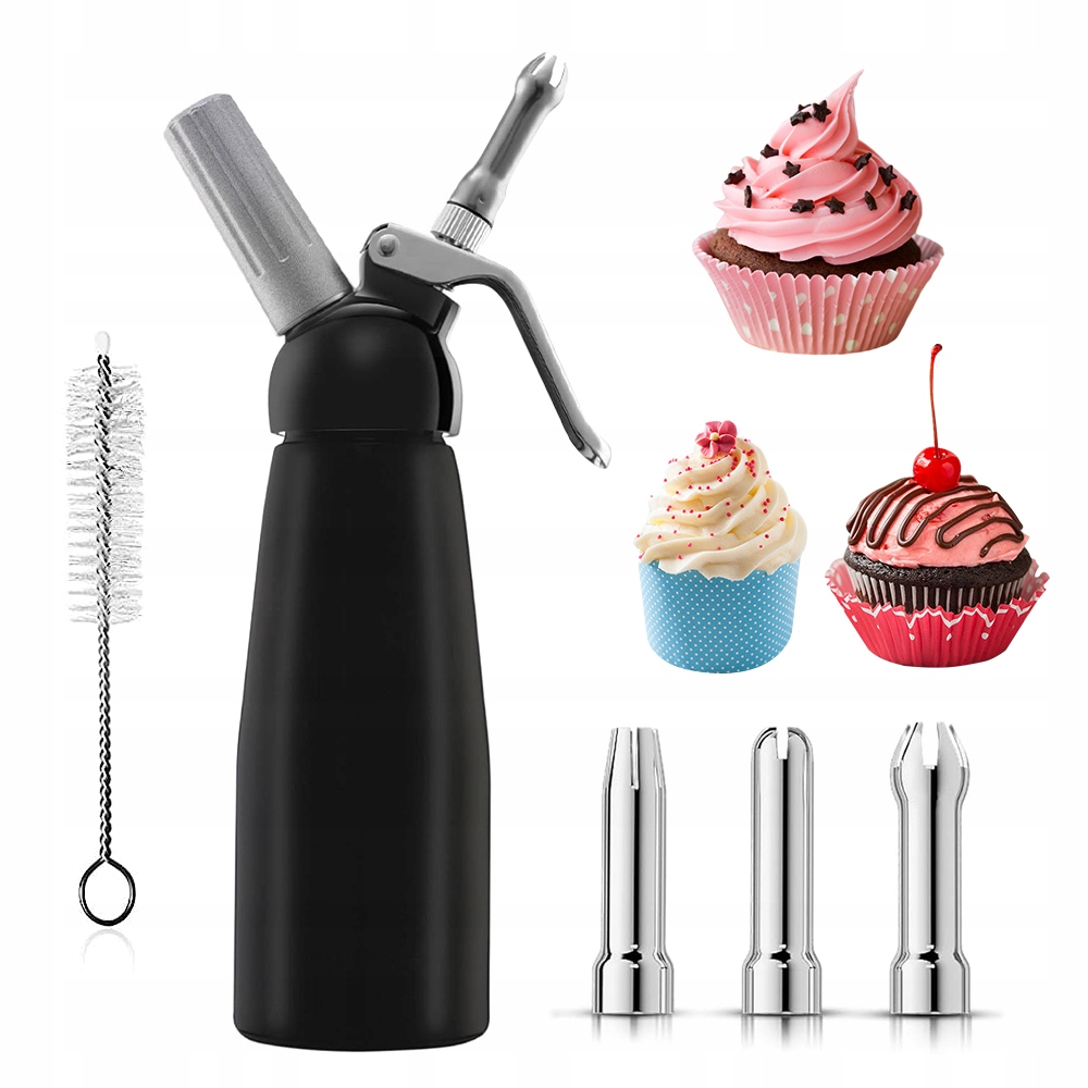 SYFON DO BITEJ ŚMIETANY, POJEMNOŚĆ 0.5 L, Czarny, Okrągła główka