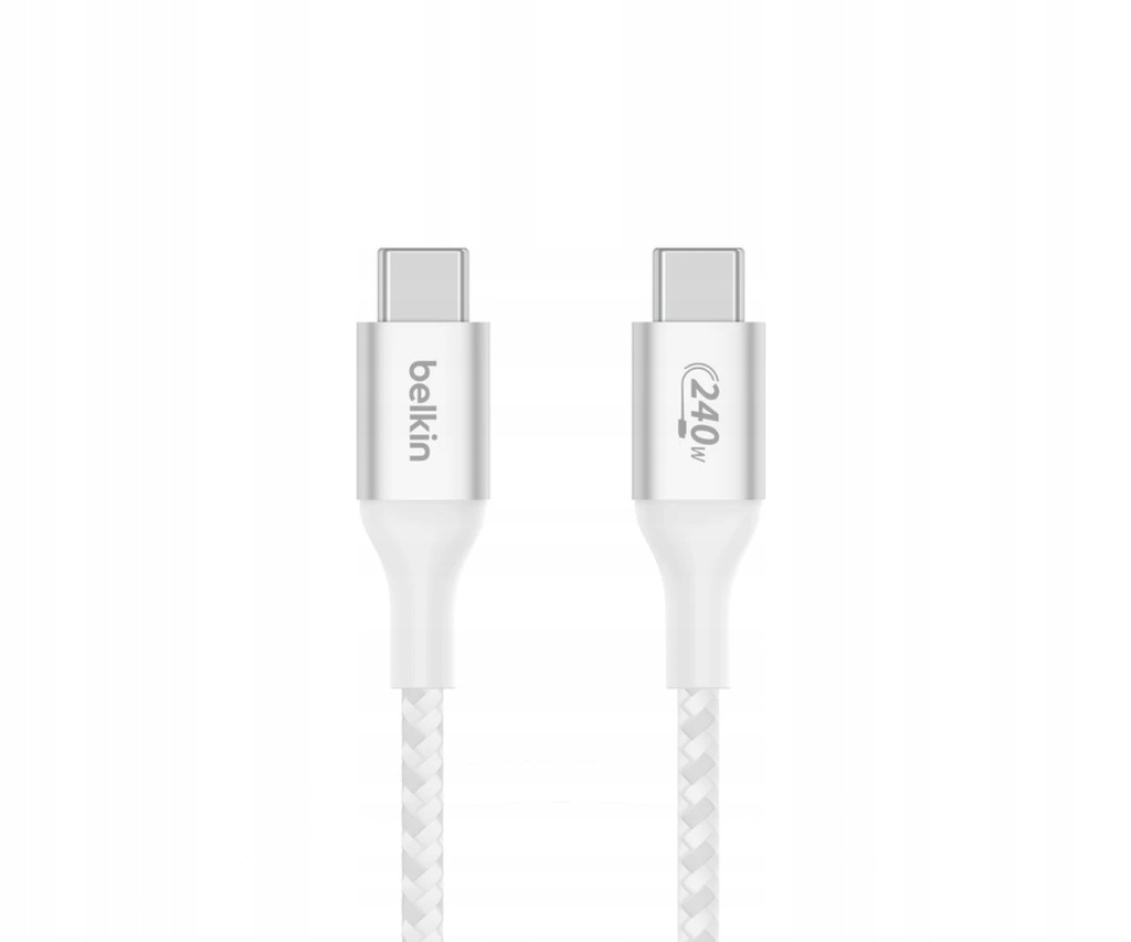 Kabel przewód Belkin BoostCharge USB-C - USB-C 240W 1m Oplot OTP Biały