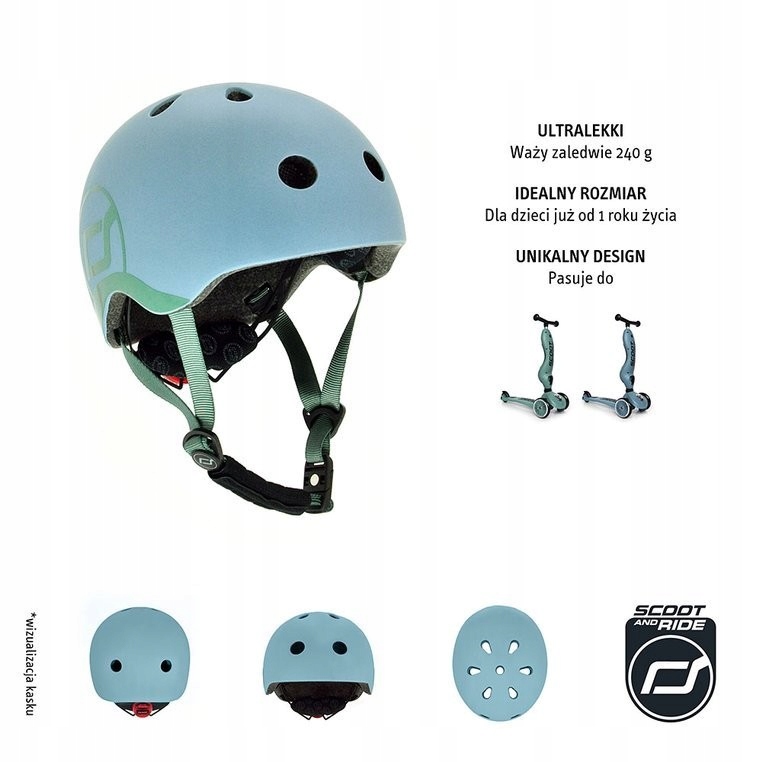 Kask ochronny dzieci Lampka LED na Hulajnogę i Rower 1-5 lat Scoot and Ride