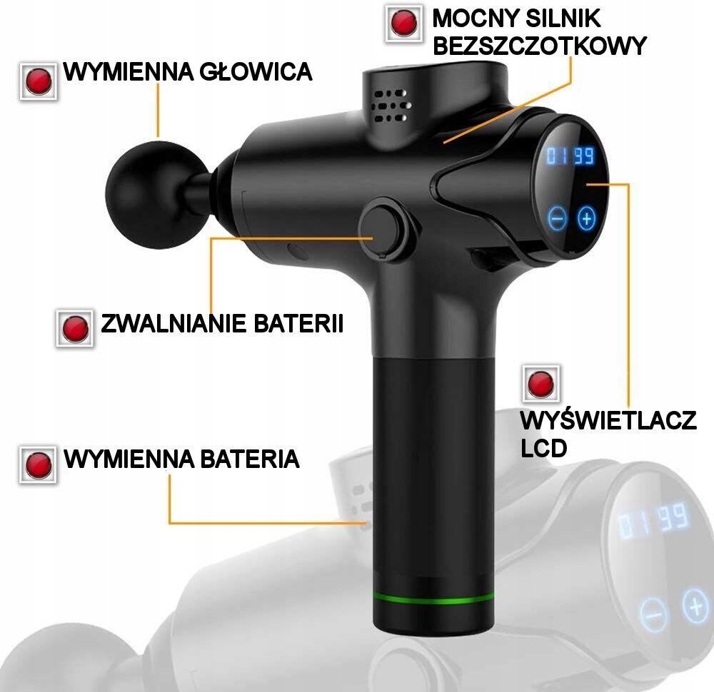 WIBRACYJNY MASAŻER URZĄDZENIE PISTOLET 6 GŁOWIC