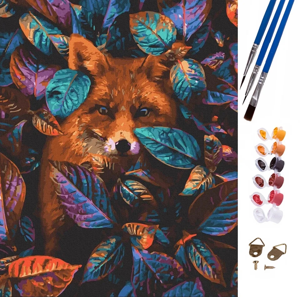 Malowanie po numerach obraz do malowania zestaw LIS LISEK LIŚCIE 47x57cm