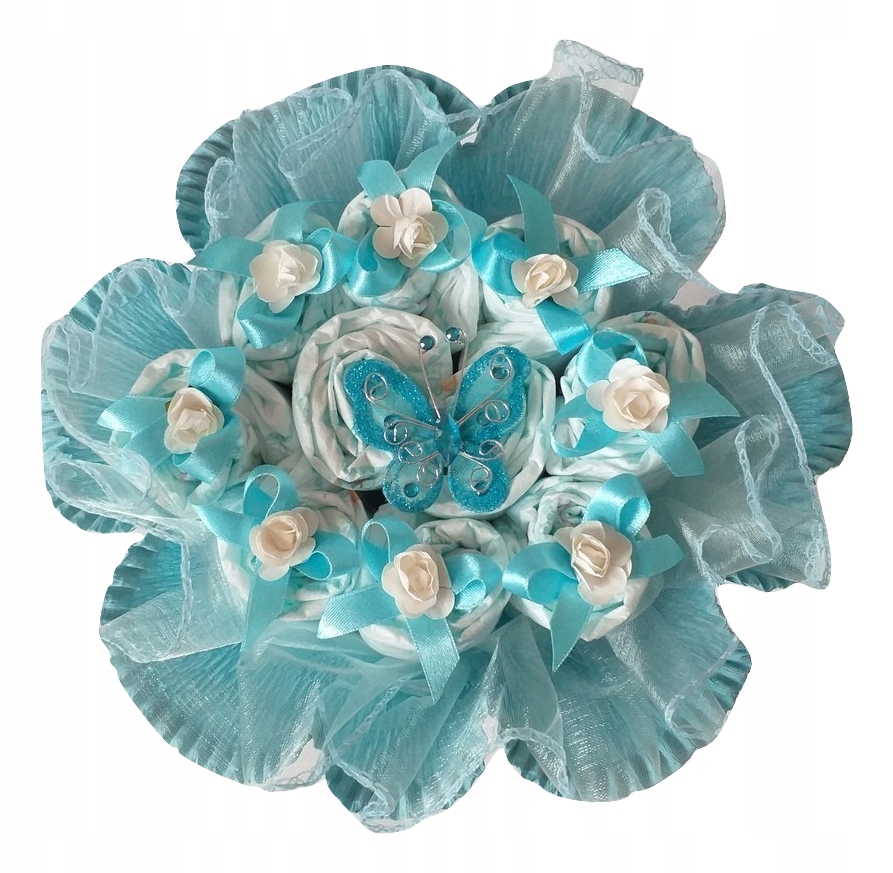 Bukiet z 10 pampersów pieluszek prezent Chrzest motylek