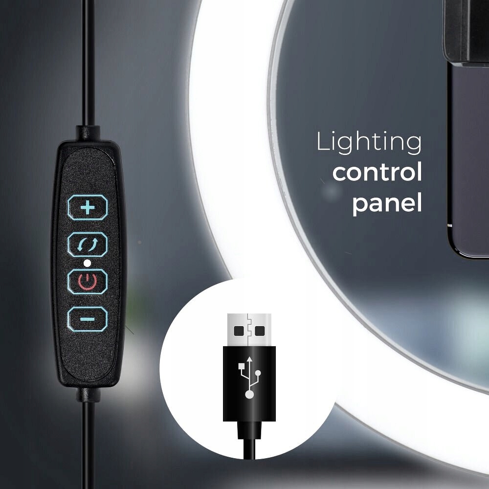 LAMPA PIERŚCIENIOWA LED 32cm SELFIE + STATYW 220cm