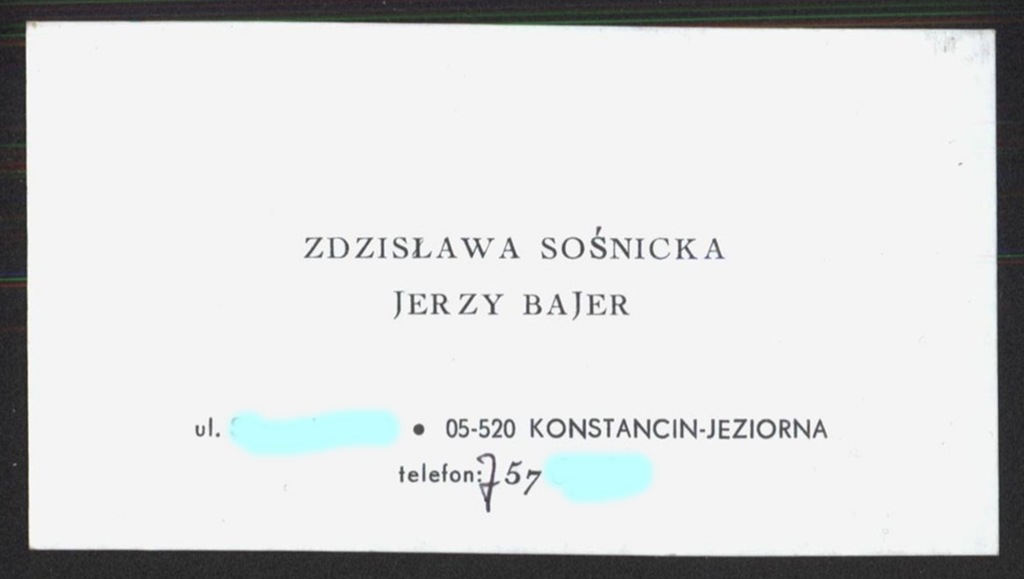 Zdzisława Sośnicka - oryginalna wizytówka