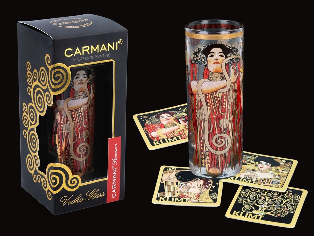 Kieliszek do wódki - G. Klimt. Medycyna (CARMANI) + komplet 4 podkładek kor
