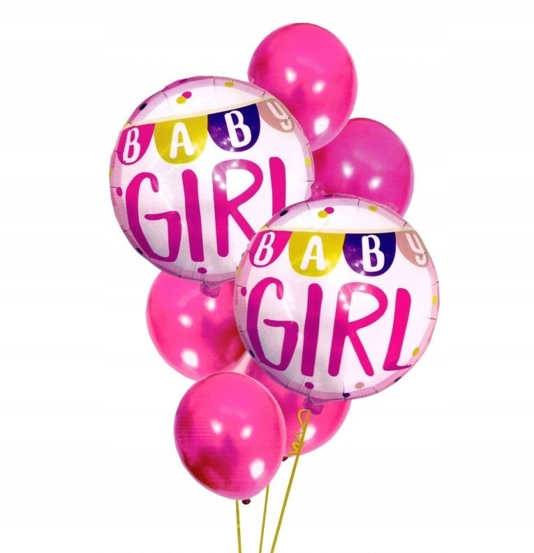 Balony na urodziny babyshower girl 7szt. 30-46cm