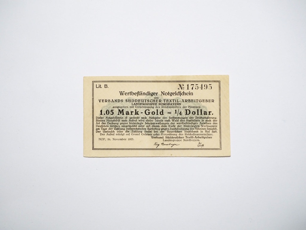 136154 1.05 Mark - Gold = 1/4 Dollar 1923 rok Niemcy Bawaria lit. D (UNC)