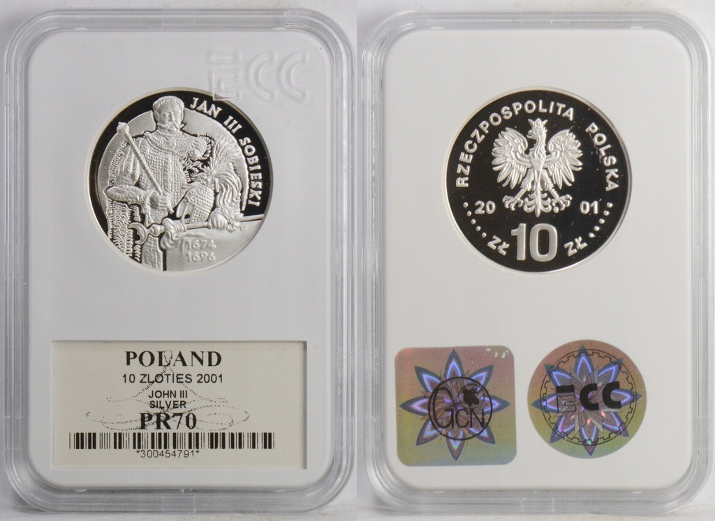 CG. 10 ZŁOTYCH 2001 JAN III SOBIESKI PR70 22.02