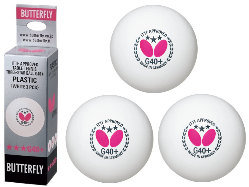 Piłeczki Butterfly G40+ *** PLASTIC 3 szt. BIAŁE 7054134170