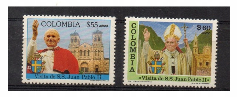JAN PAWEŁ II - KOLUMBIA, znaczki pocztowe, zestaw.
