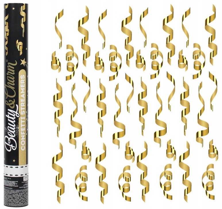Konfetti pneumatyczne Tuba strzelająca ZŁOTE SERPENTYNY Sylwester 40cm