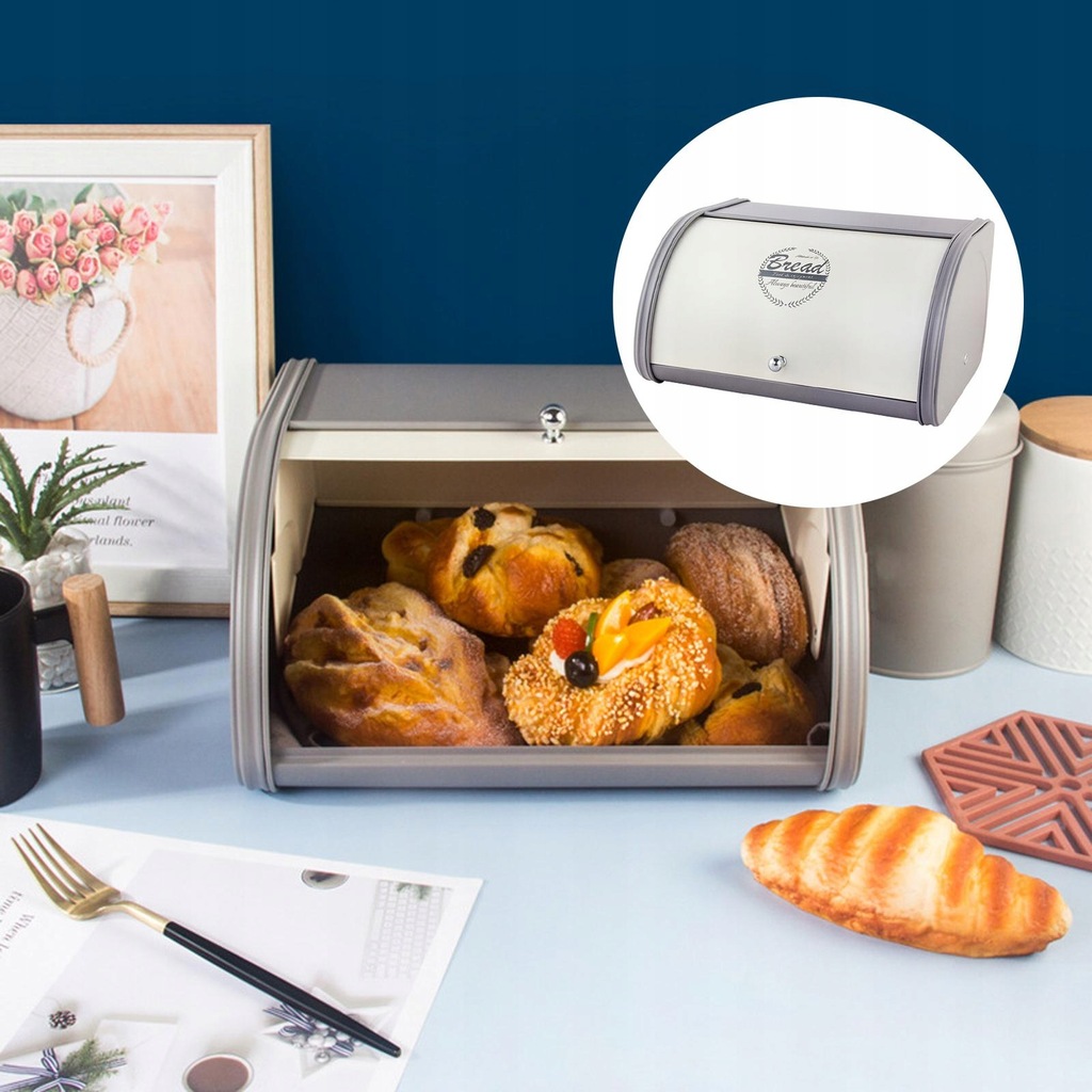 Bread Storage Container,Under Cabinet Bread Box,Metal Bread Box White Gray