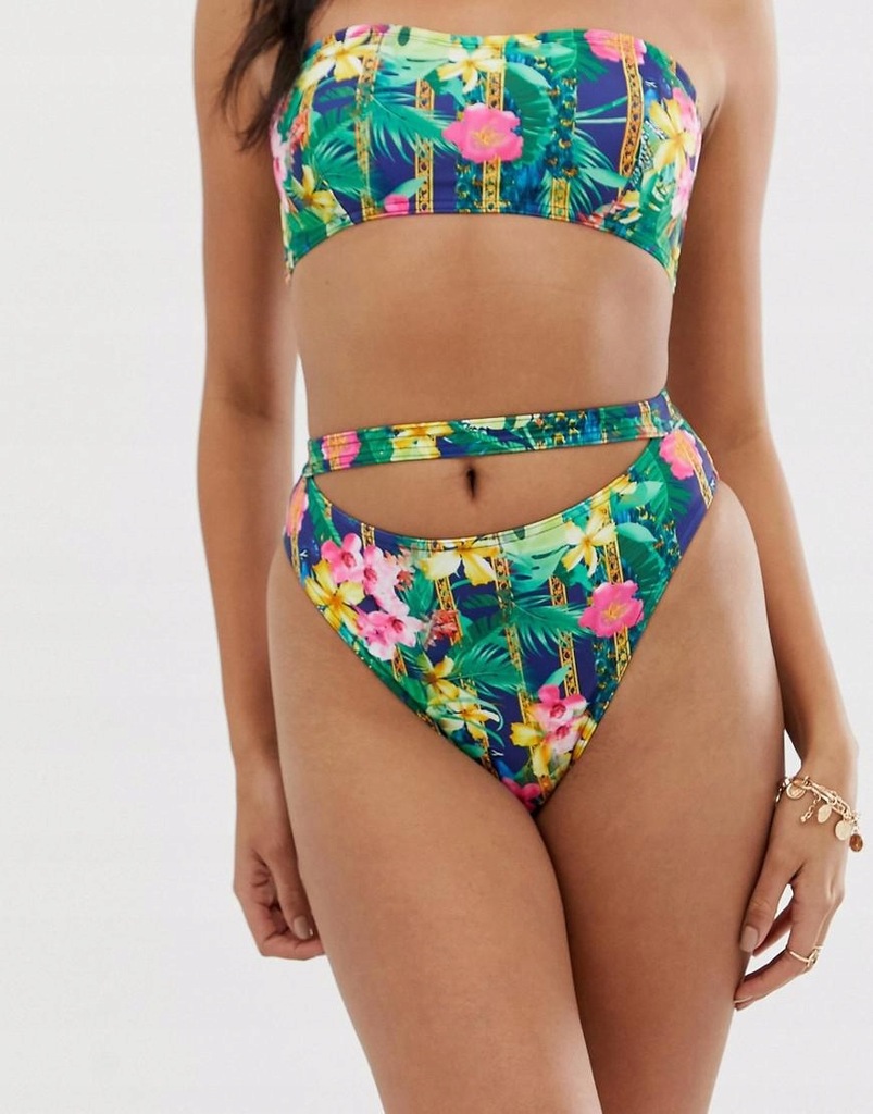 ASOS DESIGN__XDN DÓŁ BIKINI FIGI TROPILNY WZÓR__XS