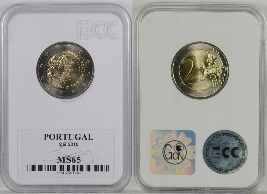 PORTUGALIA 2 EURO 2010 MS65 GCN 27.08