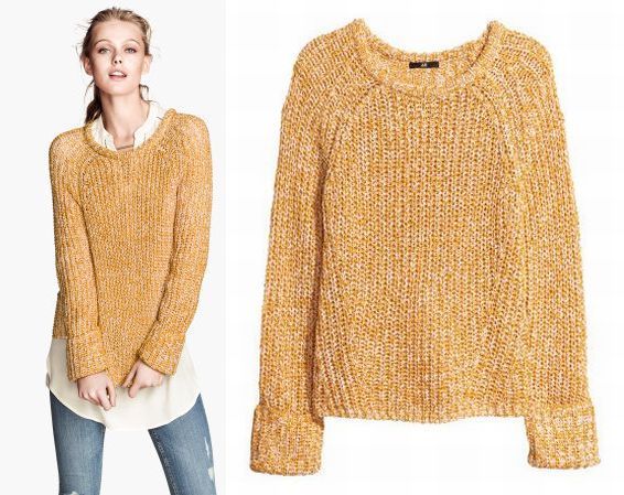 H&M NOWY SWETER Żółty Musztardowy Oczka M