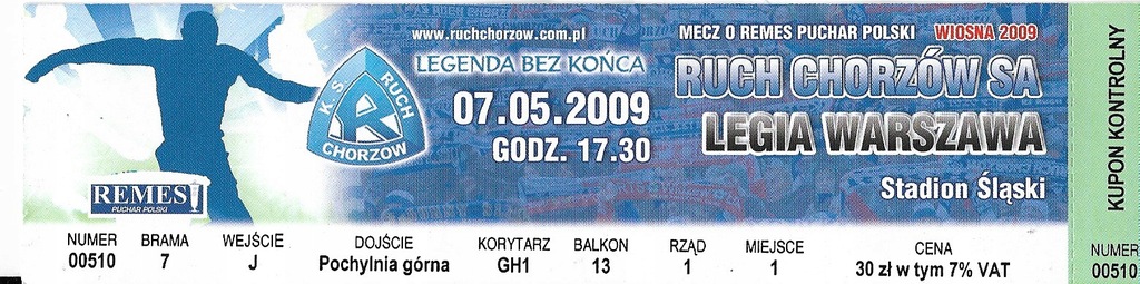 bilet Ruch Chorzów - Legia Warszawa 7.05.2009