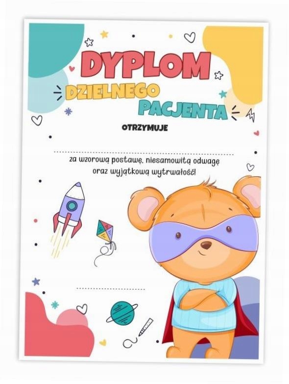 Dyplom A4 dzielnego pacjenta - Super Miś 10szt
