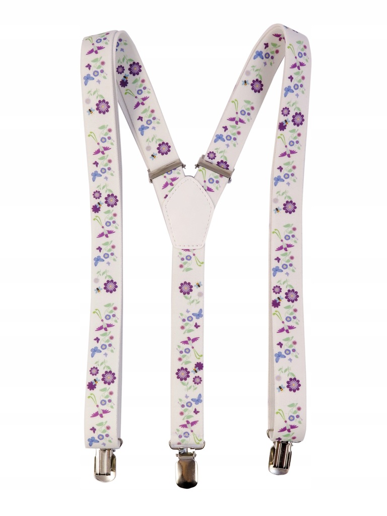 Białe szelki do spodni w kwiaty unisex X15