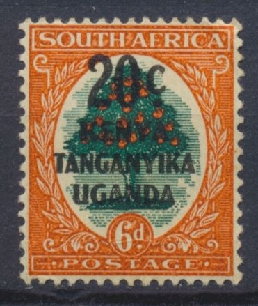 Kenia Uganda i Tanganika - 20c/6p Kolonie Flora Drzewo Nadruk Przedruk